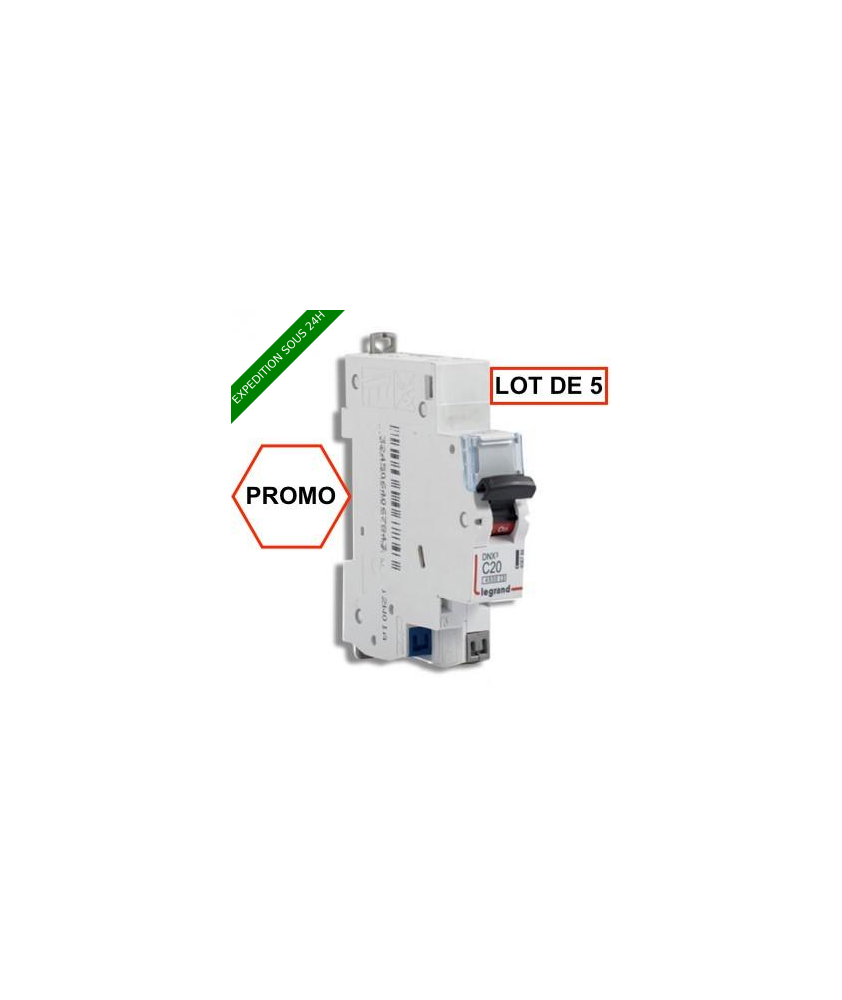 LOT DE 5 // LEGRAND DNX3 Disjoncteur 20A auto PH+N courbe C 4.5kA 230V - 406784