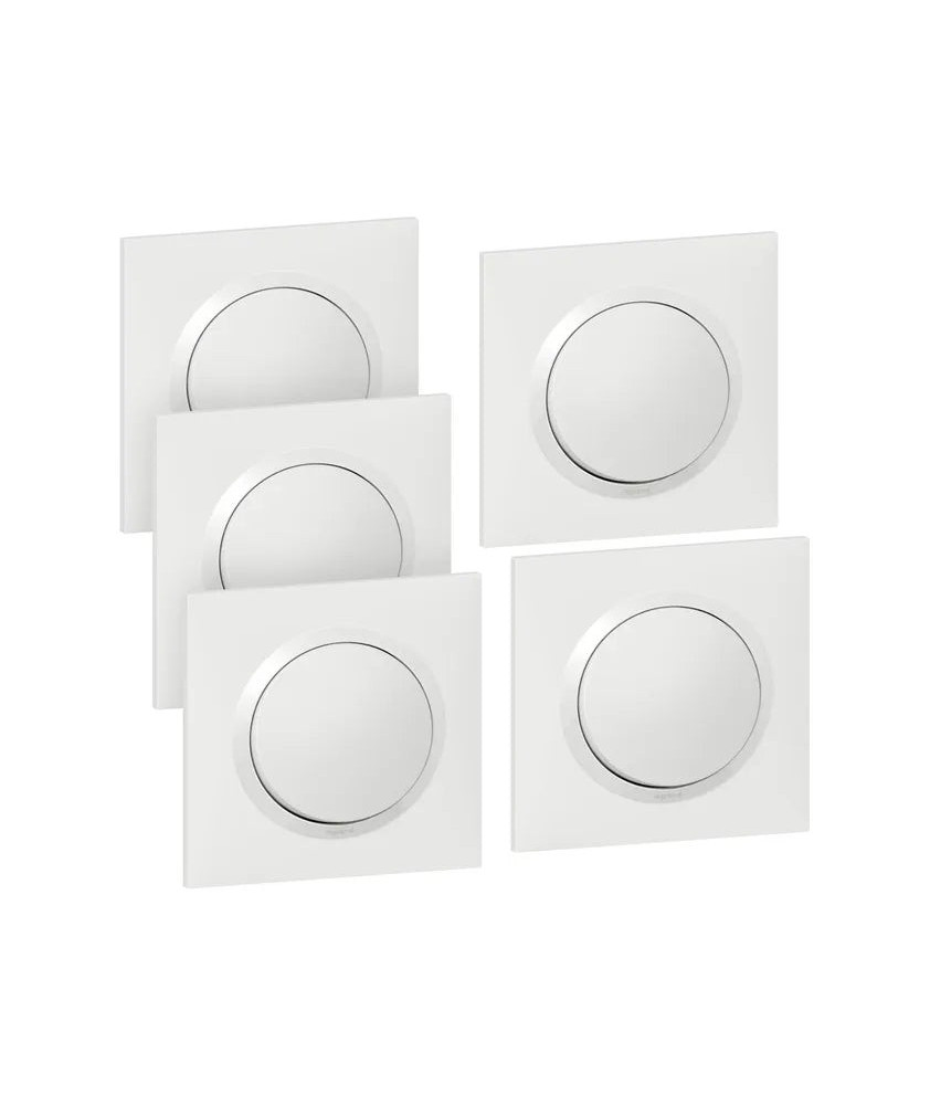 Lot de 5 interrupteurs va-et-vient complet, LEGRAND Dooxie, blanc
