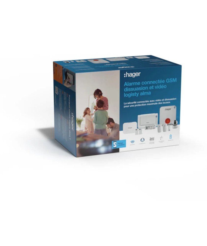 Pack alarme connecté logisty Alma avec sirène extérieure, caméra Wifi et backup GSM