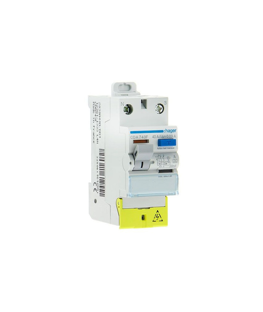 HAGER Interrupteur différentiel 40A 30mA type A 230V - CDA743F