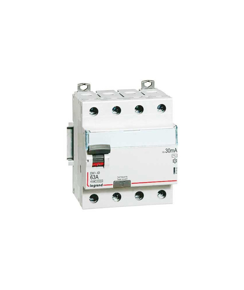 LEGRAND DX3 Interrupteur différentiel tétrapolaire 63A 30mA type AC 4 modules 400V - 411662