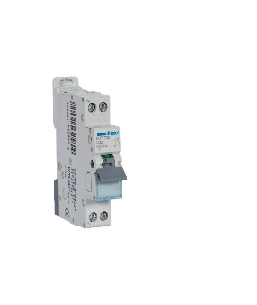 MJT732 Disjoncteur Hager 32A - 1P+N - 4,5-6kA - courbe C -  1 module