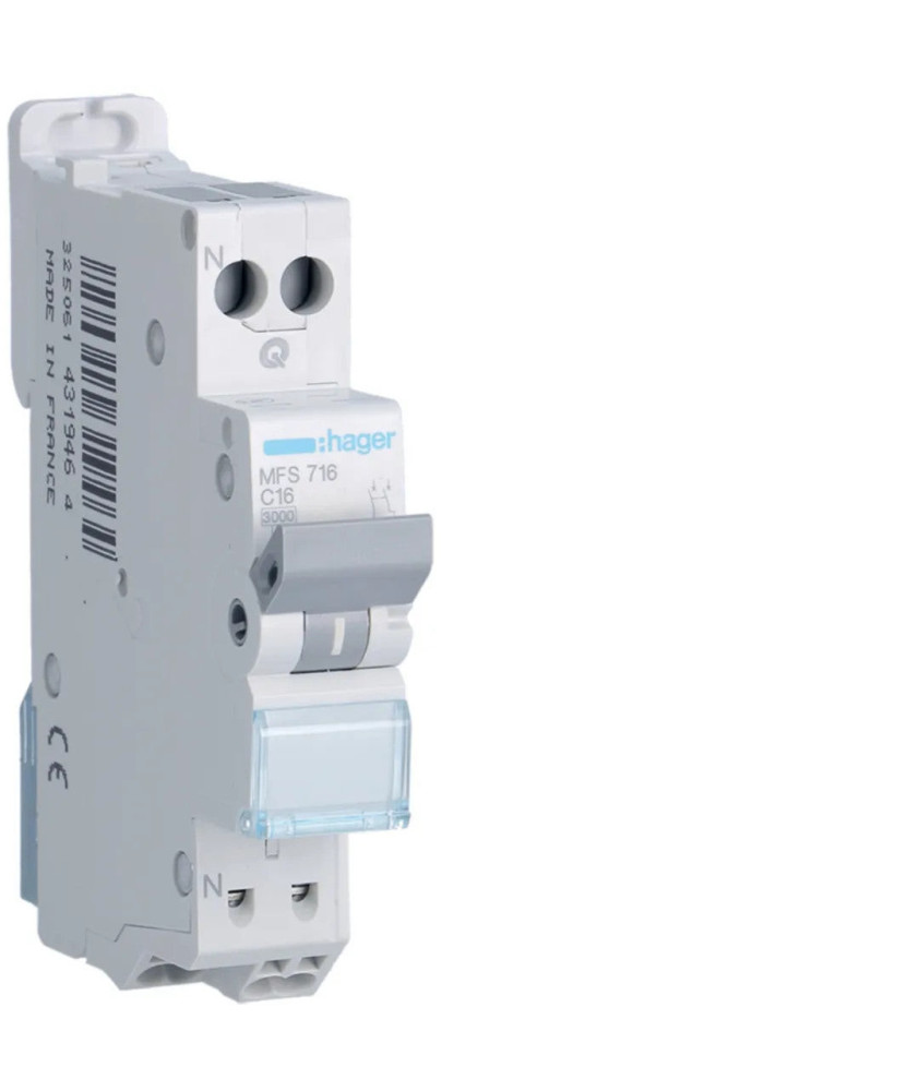 HAGER Disjoncteur 16A auto Ph+N courbe C 3kA 230V - MFS716