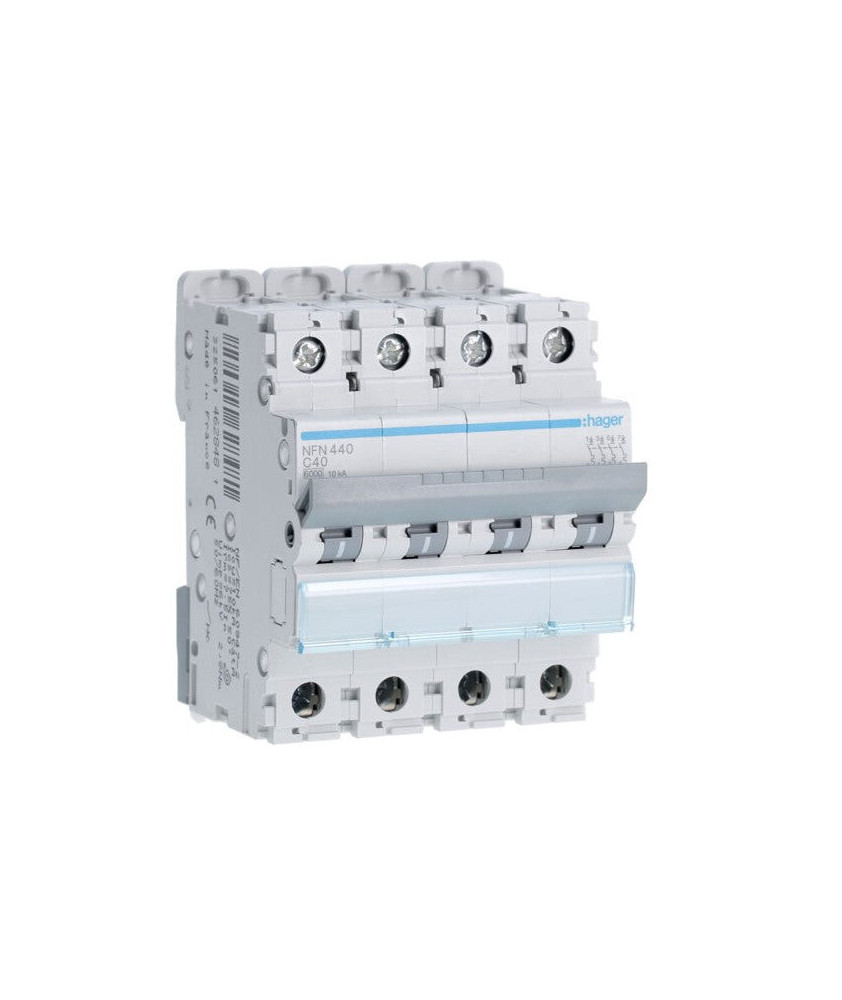 Hager - Disjoncteur 4P 6-10kA courbe C - 40A 4 modules - Réf : NFN440