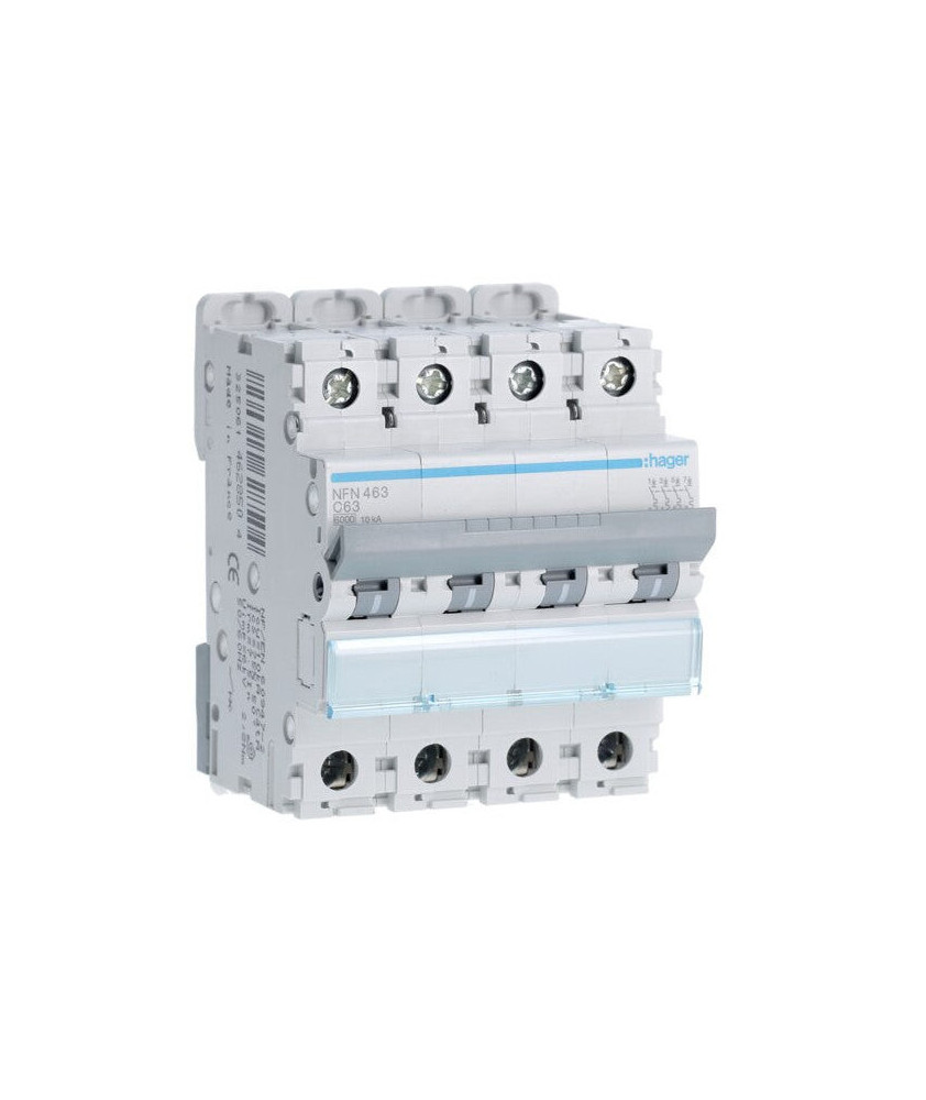 Hager - Disjoncteur 4P 6-10kA courbe C - 63A 4 modules - Réf : NFN463