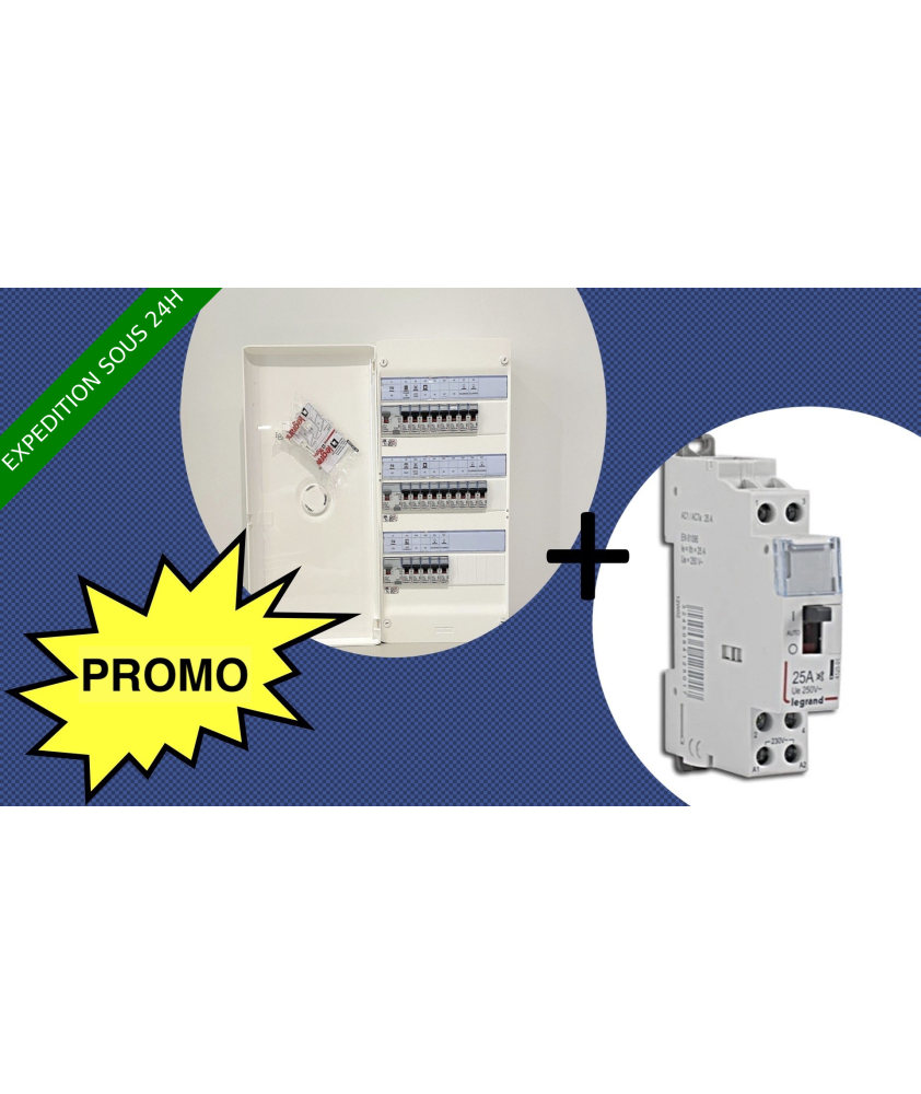 TABLEAU ÉLECTRIQUE 3 RANGÉE LEGRAND ÉQUIPE ET PRÉ-CABLÉ + CONTACTEUR JOUR/NUIT