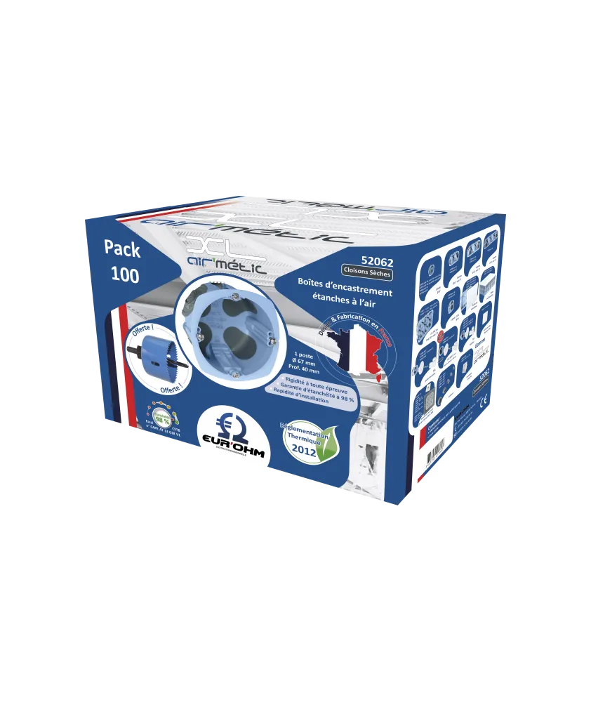 EUROHM XL Air'métic 100 Boites encastrement simples étanches à l'air D67 P40 + scie cloche - 52062