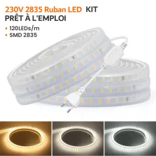 Kit de 50m RUBAN LED Étanche 230V, 120 LEDs/m recoupable silicone Blanc Neutre 4000K
