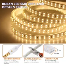 Ruban LED CHANTIER Double rangée sécable 2835 120D en silicone 50M Étanche IP67 6400k