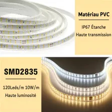 Ruban LED CHANTIER Double rangée sécable 2835 120D en silicone 50M Étanche IP67 4000k