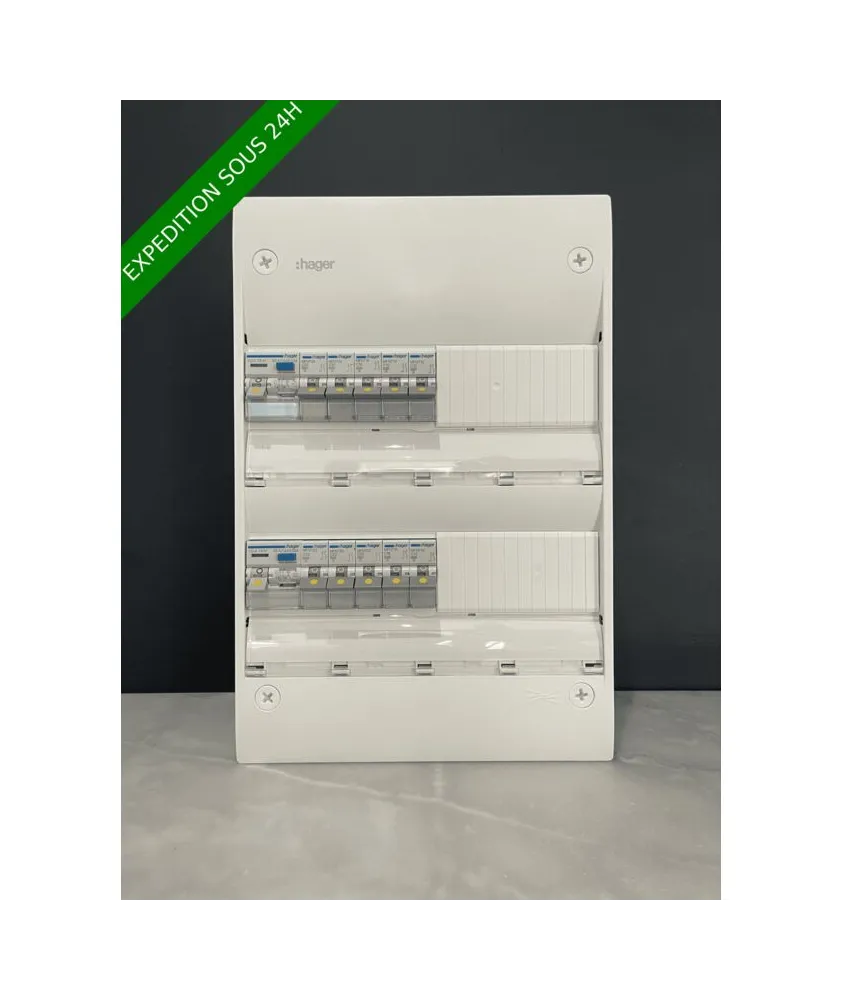Tableau électrique hager 2 rangée équipé et pré-câblé ref.065