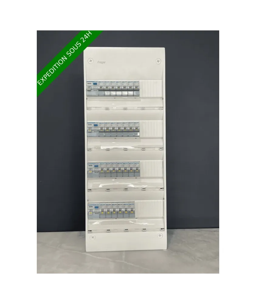 Tableau électrique hager 4 rangée  équipé et pré-câblé 27 disjoncteurs