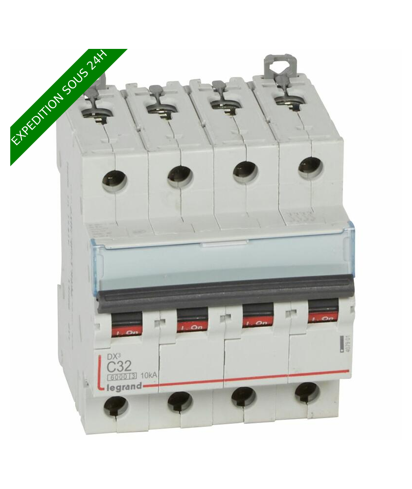 Disjoncteur DX³6000 10kA arrivée haute et départ bas à vis 4P 400V~ - 32A - courbe C - pour peigne HX³ traditionnel : ref 4