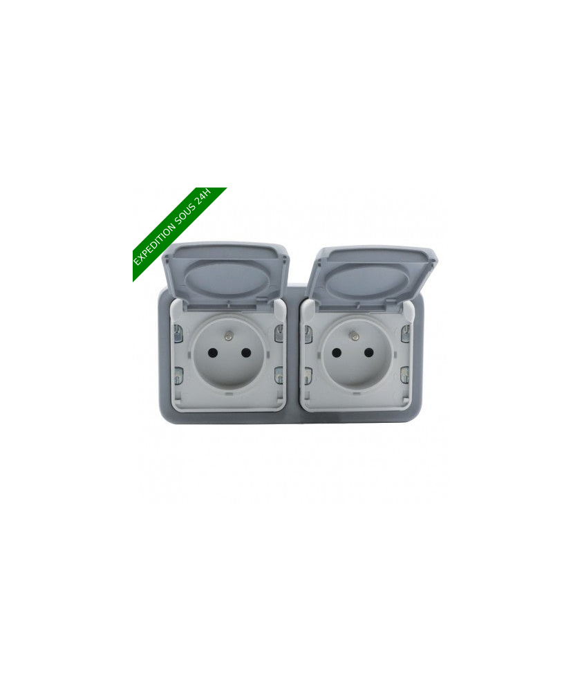 Legrand - Double prise de courant avec terre Plexo apparent horizontal - Gris - Réf : 069912